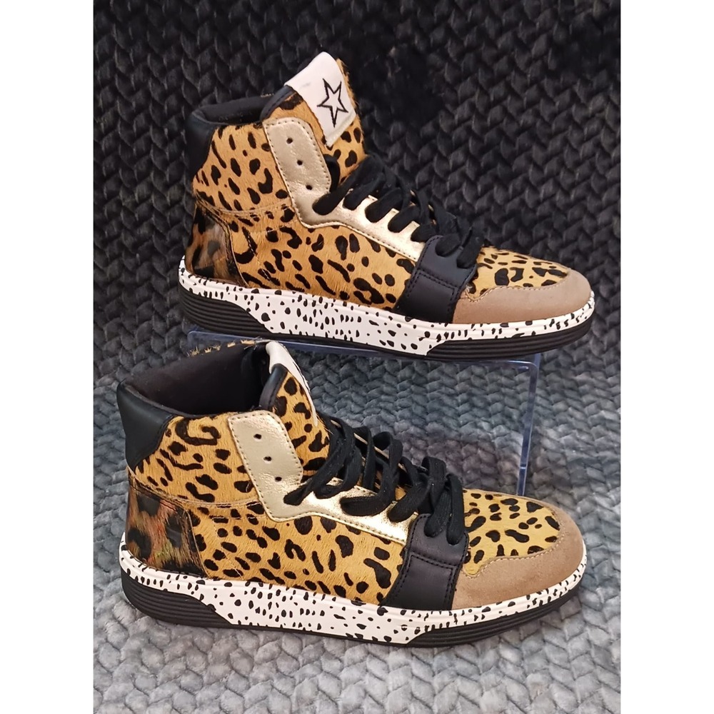 Steve Madden Women's Freethrow Leopard High Top Lace Up Leather Sneakers-sz 7.5M